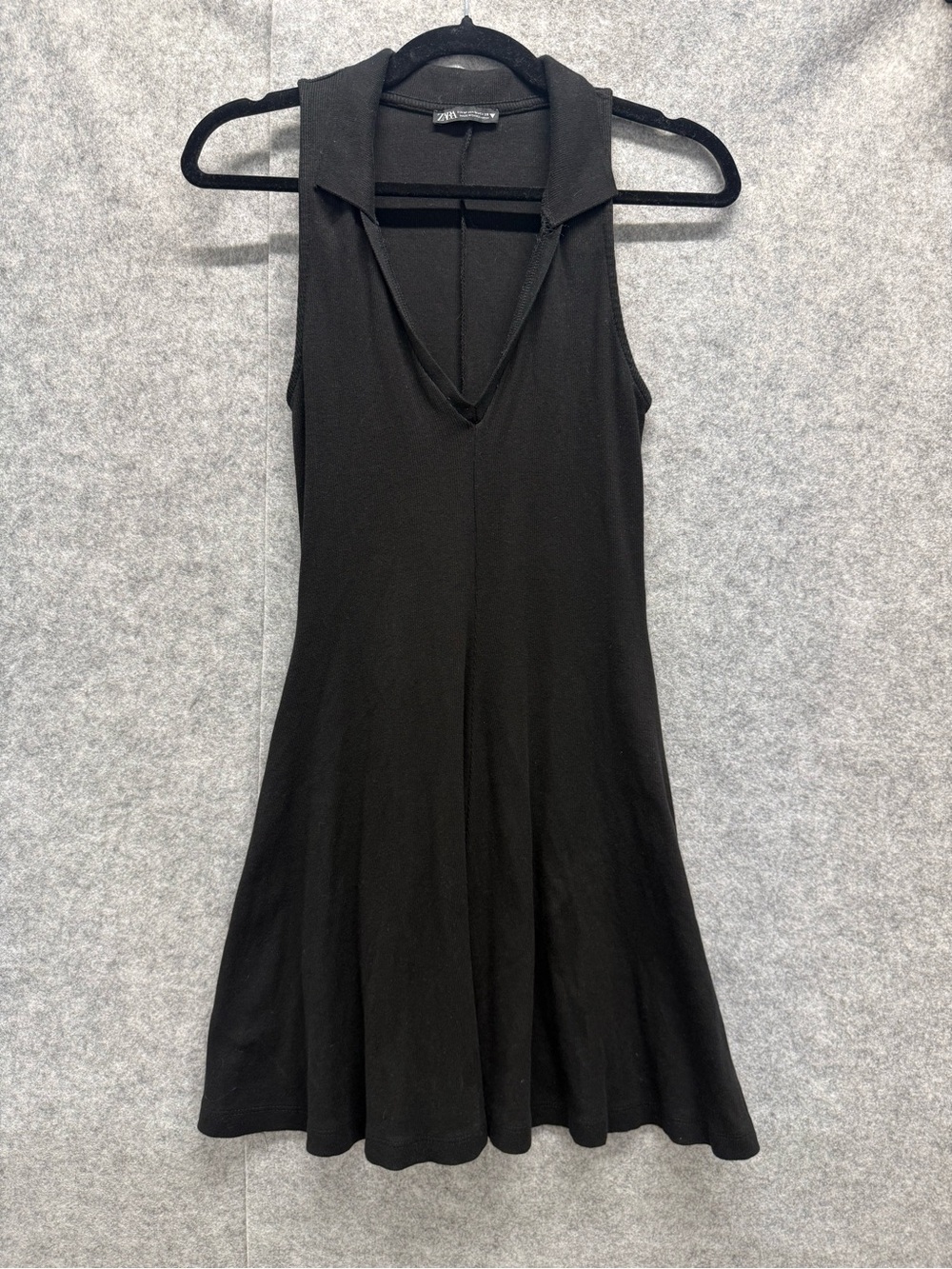 Zara Black Sleeveless V-Neck Collared Mini Dress - Womens M - Business Going Out